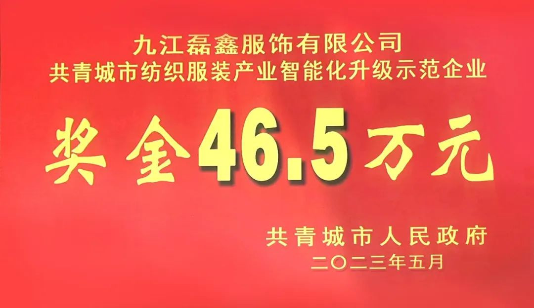 客戶新聞 | 磊鑫服飾榮獲紡織服裝產(chǎn)業(yè)智能化升級示范企業(yè)！